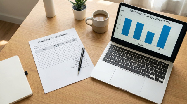 How to calculate task priority score using a weighted scoring method